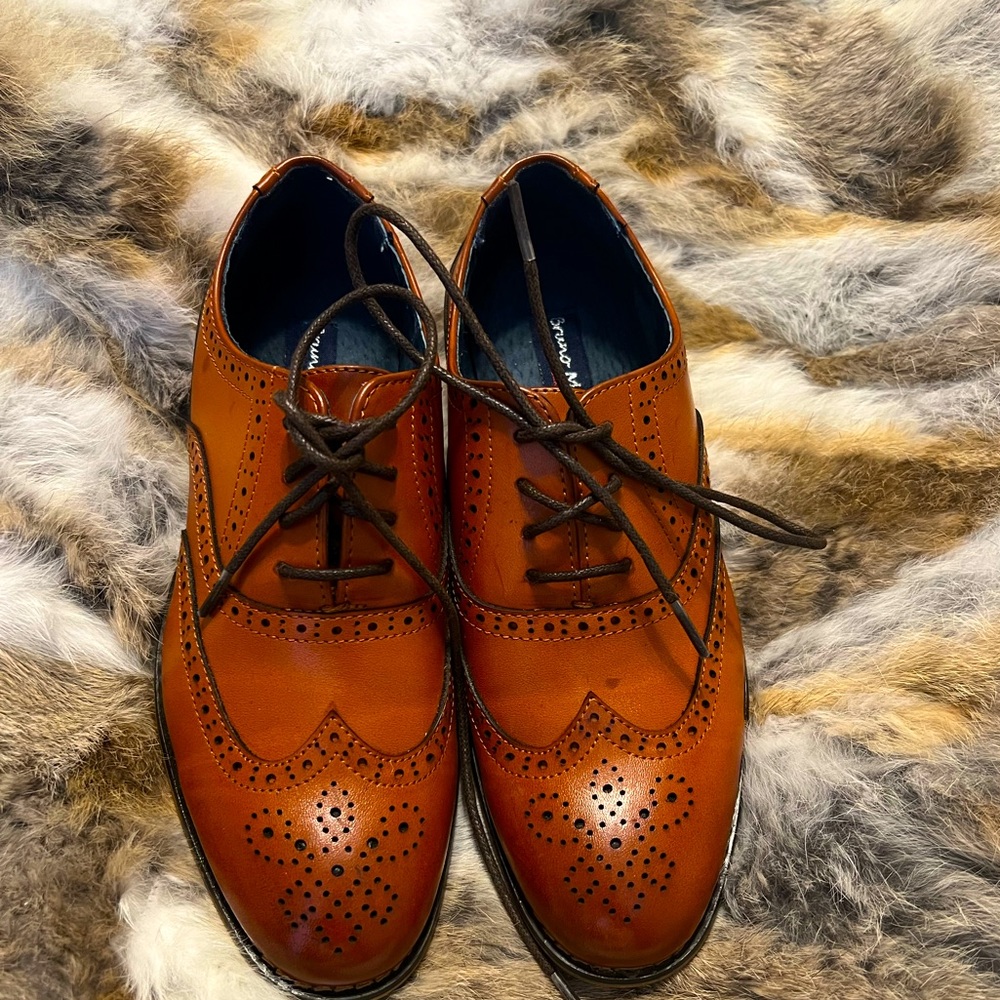 Bruno Marc New York Kids Brown Dress Wingtip Oxford Shoes Size 3
